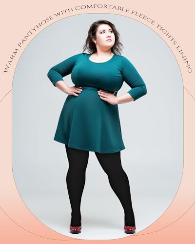 Foaincore 4 Pairs Plus Size Fleece Lined Tights Women Fleece Lined Leggings Translucent Winter Sheer Tights4