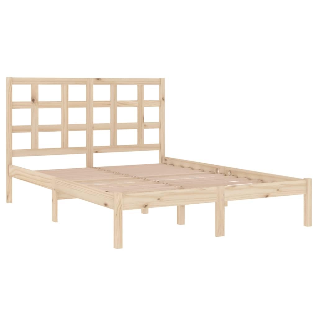 Lite sosnowe drewno Klasyczny zagłówek Standard 135x190 cm Brąz | Rama łóżka lite drewno sosnowe 135x190 cm podwójna z zagłówkiem solidna konstrukcja