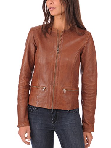 Women's Moto Browny Lambskin Genuine Leather Biker Jacket – Brown Leather Jacket for Women2