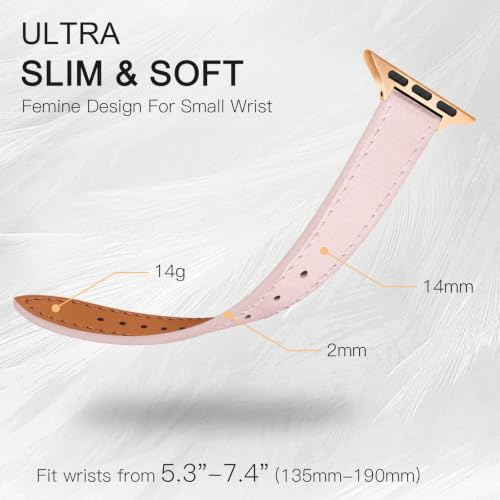 Image of JR.DM Slim Leather Bands Compatible with Apple Watch Band 38mm-49mm | Genuine Leather Thin Band Feminine Design Strap for Iwatch Ultra SE Series 11 10 9 8 7 6 5 4 3 2 1