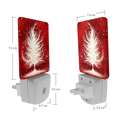 Image of NEWzone Christmas Tree Red Night Light Set of 2, Auto Sensor LED Dusk-to-Dawn Nightlights, Plug-in Sensor Lamp for Bedroom Bathroom Kitchen Hallway Stairs Decorative