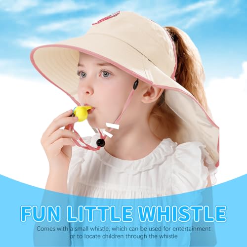 Image of SNOWIE SOFT Wide Brim Sun Hat for Kids Girls with Neck Flap Shawl, UPF 50+ Adjustable Chin Strap Sun Protection Hat for Girls 2-10 Years Old, Summer Breathable Sun Visor Hat Windproof Beach Hat