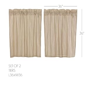 VHC Brands Sawyer Mill Charcoal Kitchen Curtain Set Lined Tiers Farmhouse Country Striped Cotton 36 Inch Long VHC Brands Sawyer Mill Charcoal Kitchen Curtain Set Lined Tiers Farmhouse Country Striped Cotton 36 Inch Long
