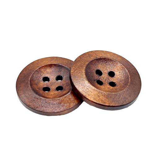 CANDEOLA 50-Pcs 1 Big Natural Wood Buttons | Bulk Brown Wooden Sewing Replacement Buttons for Sewing Crafts Clothes Decorations (25mm)