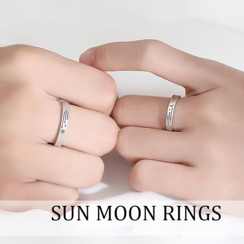 Image of Sun And Moon Rings For Couples Best Friends Cute Dainty Adjustable Matching Moon And Sun Wedding Rings Set For Him And Her Valentines Day Jewelry Gifts