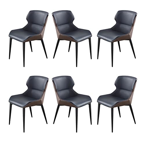 SJIALEN Modern Dining Chairs Set of 6, Leather Carbon Steel Frame Household Backrest Chair Bedroom Office Upholstered Chairs Kitchen Chair (Color : Deep Blue, Size : 44x50x82cm)