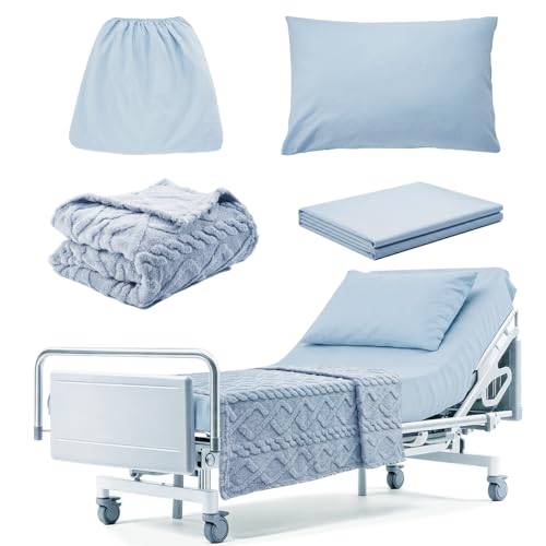GYLACELU 4 Pcs Hospital Bed Sheets for Home Use with Blanket (Blue)