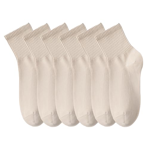 MAGIARTE Chaussettes Femme Mini Crew en Coton Pur pour Sport, Randonnée et Course - Lot de 6 Paires (Mini Crew #00 Beige) FR
