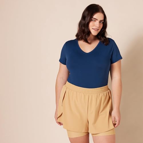 Image of Amazon Essentials Women's Active Quick Dry Tech Stretch Short-Sleeve V-Neck T-Shirt (Available in Plus Size), Pack of 2