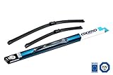 Rahmenlose Wischerblätter mit integriertem Spoiler, 2er-Set für die Windschutzscheibe, mit dedizierten Halterungen und geeigneten Längen (600 mm und 475 mm) für ein bestimmtes Modell und Baujahr. Wischerblätter hergestellt aus einer Silikon-Kautschuk-Mischung. Die Metallteile bestehen aus langlebigem Karbonstahl, komplett verzinkt für langen und effektiven Korrosionsschutz