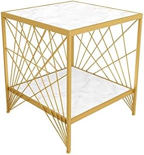 Bedroom Bedside Tables, Marble Pattern Double Layer Creative Coffee Table Book Room Tea Bar Living Room Telephone Table (Color : A, Size : 45 * 50CM)