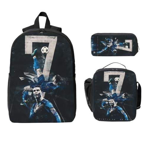Lemtoie Soccer Backpack Player #7 Backpack with Lunch Box & Pencil Case Lightweight Casual Knapsack for Trave