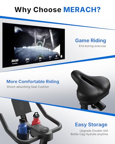 Image of MERACH Exercise Bike, Magnetic Friction Stationary Bike with Brake Pad and Exclusive App, Low Noise Indoor Cycling Bike with 300lbs Weight Capacity, Tablet Mount and Fitness Courses for Weight Loss