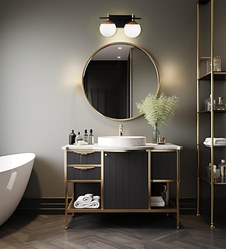 Image of GEORGE KOVACS P1352-618 Alluria Vanity Bath Light, 2-Light, 150 Total Watts, 8.5-in H x 15-in W, Weathered Black with Autumn Gold