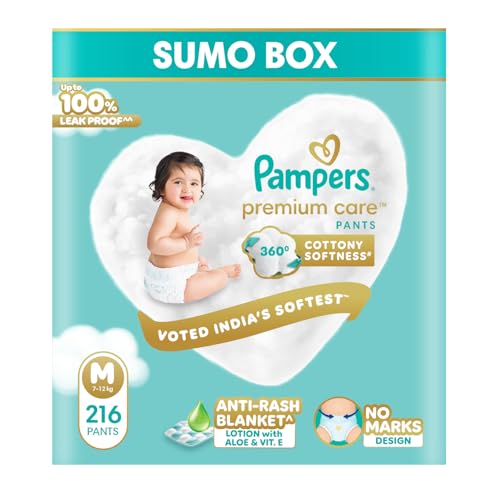 Image of Pampers Premium Care | Pant Style, Medium Size, 216 Count | 360 Cotton Softness Diaper |Anti Rash Diaper with Aloe Vera and 100% Leak Proof Protection