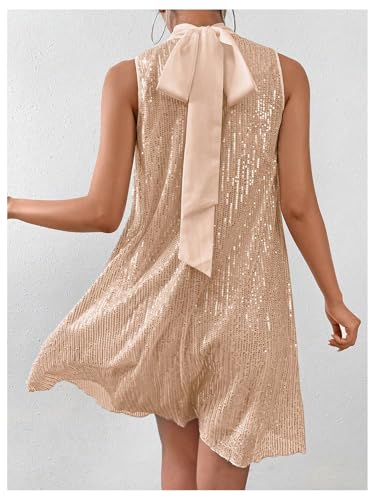 Image of Floerns Women's Sequin Sleeveless Tank High Neck Bow Shiny Party Dress