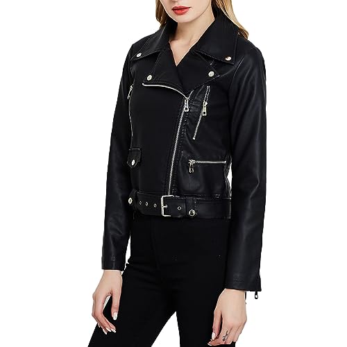 Manteau court en cuir moto biker avec finitions asymétriques haut de gamme