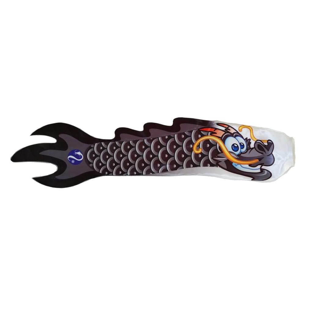 Fenteer 5 Options 70cm Dragon Windsock Carp Flag Kite Streamer Hanging Decor Waterproof Satin Cloth, Black