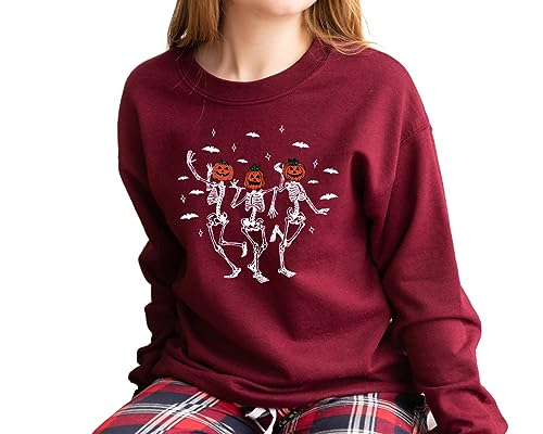 Dancing Skeletons sweatshirt, Halloween 2025 Shirt for Group, Pumpkin women long sleeve Skeletons and pumpkin outfit, Sand4