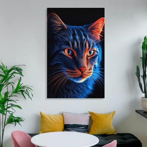 Neon Cat Peinture sur Toile : illuminez votre salle de bain avec cette affiche unique 50x75 cm - 6