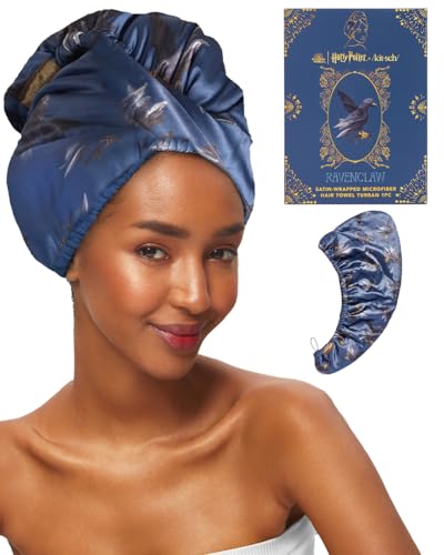 Kitsch Harry Potter x Satin Microfiber Hair Towel Wrap for Women - Super Absorbent, Quick Dry, Anti-Frizz, for Long & Short Hairs, Turbans for Women, Hair Wrap - Hufflepuff - Ravenclaw