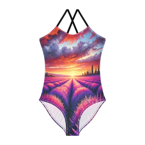 Sunset Lavender Field Bathing Suits for Girls Swimsuit Swimwear Swimsuits Summer Beach One Piece