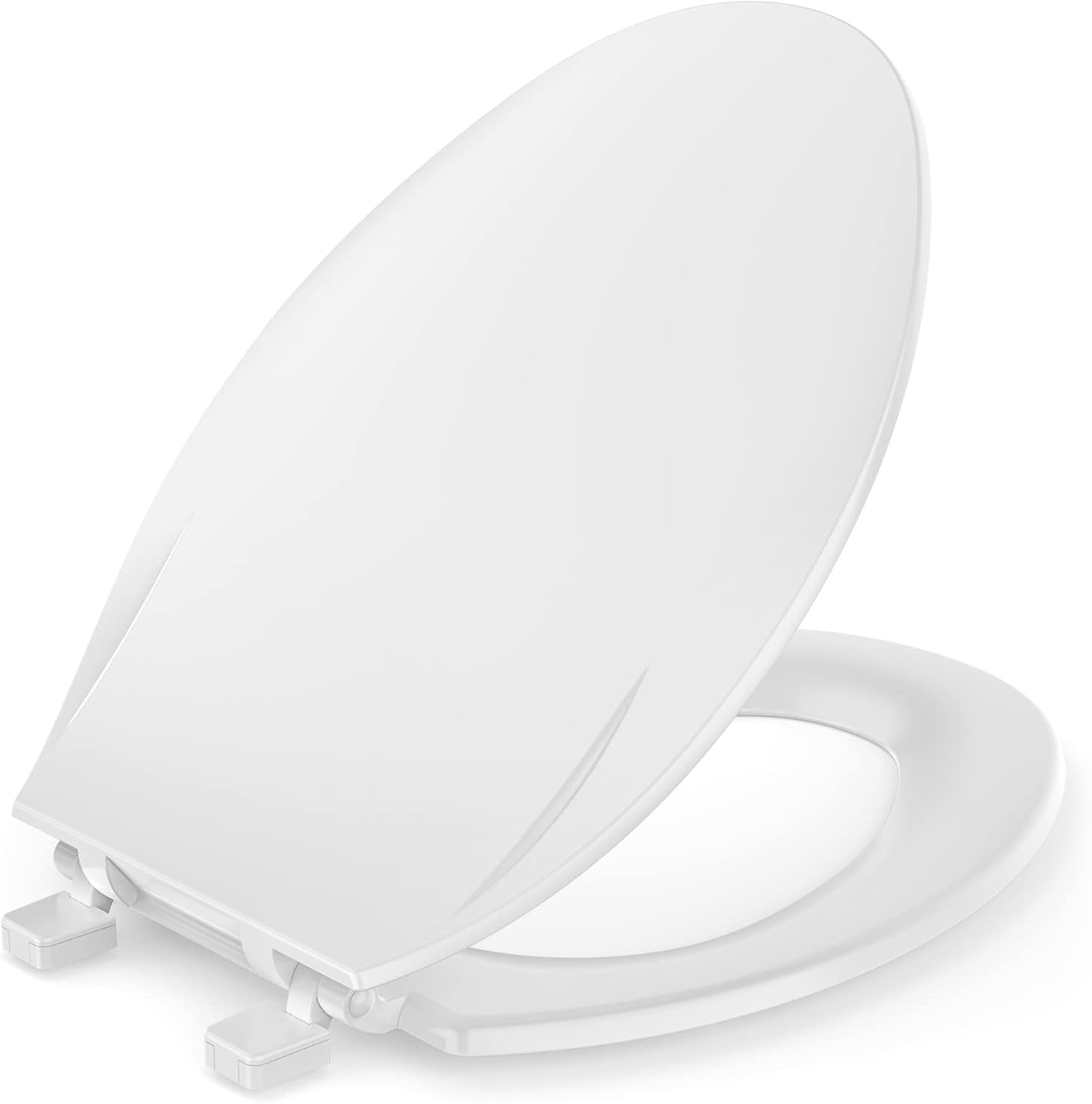 Toilet Seat Fits Standard Elongated or Oblong Toilets, Oval Toilet Seat with Cover Lid Thick Material Comfortable Ergonomic Design Plastic White
