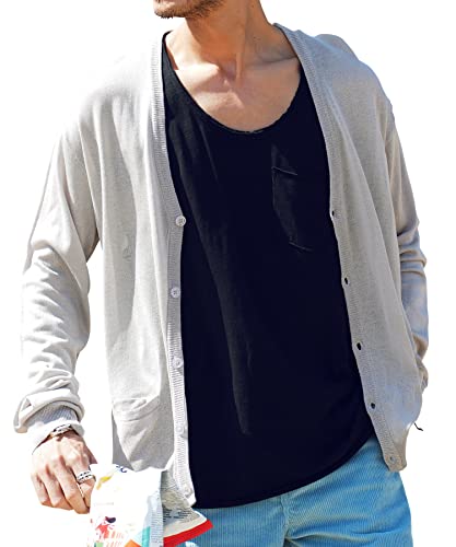 [JIGGYS SHOP] ジギーズショップ サマーニットカーデ XL グレー｜メンズ 透け カーディガン 夏専用 薄手 uv対策 冷房対策 無地 長袖 夏服 秋服 アクリル 軽い 涼しい コンパクト トップスの商品画像（Amazon）