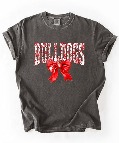 Trendy Bulldogs Red Bow Shirt for Women and Teens Floral Sports Tee3