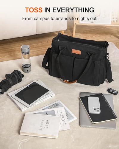 Nicav Canvas Tote Bags for Women, Large Utility Tote Bags with Pockets Zip Top for Teacher Nurse Work3