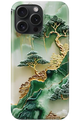 Image of Goodon for iPhone 16 Pro Case Cute - Wireless Charging Compatible - Dual-Layer Hard Shell + Silicone Cover - Protective Phone Case with Trendy Designs for Women - Gold Inlaid Jade Carving | Dual-Layer Hard Shell + Silicone, Slim Fit Protective Phone Cover with Wildflower Designs for Women Girls