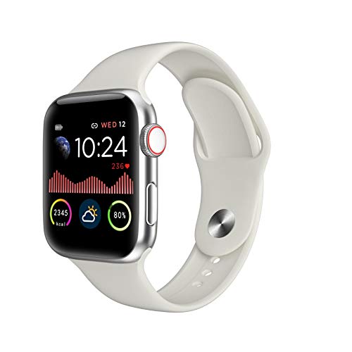 Smart Watch 5 Plus (Cellular, 44 mm), Fitness Activity Tracker, Heart Rate, Sleep Monitor, Calorie Counter, Pedometer for Android / iPhone. (Replaceable Apple Original Strap) (White)
