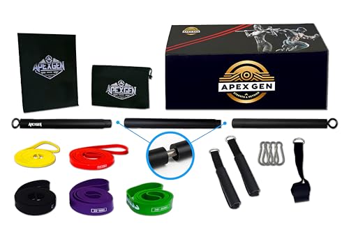 ApexGen Pilates Bar Set – 5 Widerstandsbänder (5-60kg) mit Pilates-Stange – Komplett Heim Fitness Set mit Türanker & Handgriffe