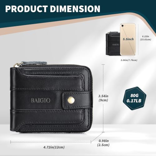 Image of BAIGIO Genuine Leather Wallets for Men Multi Card Purse with Zipper Wallet Men RFID Blocking Coin Pocket (Type 2-Black)