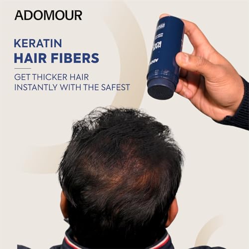 Image of Adomour Hair Building Fiber 14g | Keratin Fibers for Thin, Fine & Thinning Hairs | Natural Coverage | Instant Thickening & Volumizing | Bald Spot Cover Up Hair Fiber Powder for Men & Women (Black)