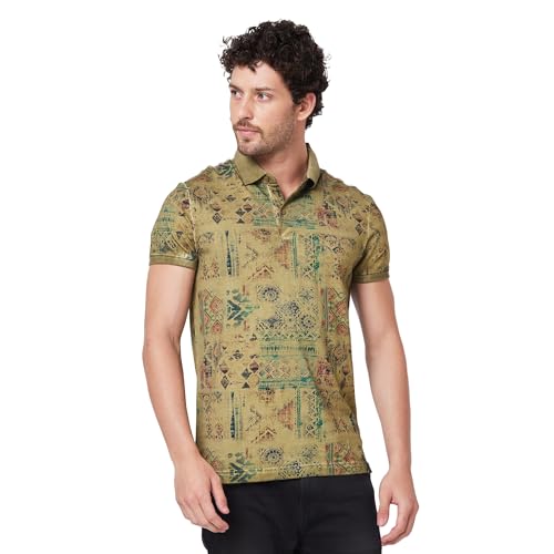 Image of Spykar Men's Slim Fit Ribbed Collar Half Sleeve Printed Casual T-Shirt