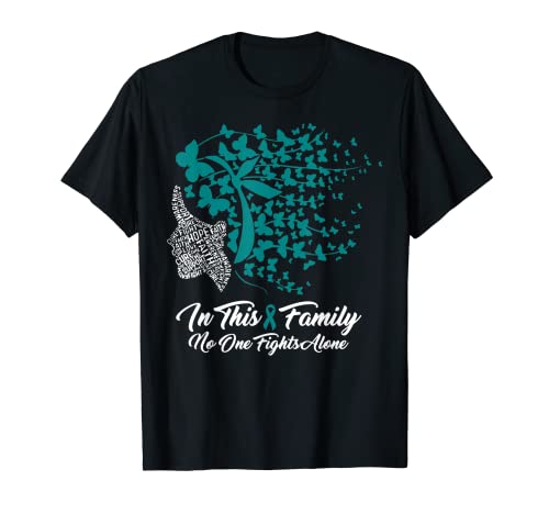 Ovarian Cancer Fight Women Awareness Teal Ribbon Butterflies T-Shirt