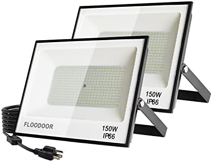 Floodoor 150W LED Flood Light Outdoor, 15000LM Super Bright floodlights,IP66 Waterproof Security Lights White Light with Plugs for Yard, Garden, Playground,Stadium, Basketball Court (2 Pack)