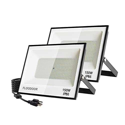 Floodoor 150W Led Flood Light Outdoor, 15000Lm Super Bright Floodlights,Ip66 Waterproof Security Lights White Light With Plugs For Yard, Garden, Playground,Stadium, Basketball Court (2 Pack) #TOP29