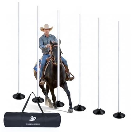 inoreal 6 Pcs Pole Bending Poles with Weighted Base for Horses Adjustable Equestrian Sports Training Equipment for Horses Agility Poles for Horses Soccer Football White