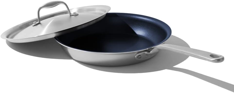 Made In Cookware - ProCoat 10" Non Stick Frying Pan With Lid - 5 Ply Stainless Clad Nonstick - Professional Cookware - Crafted in Italy - Induction Compatible - (Harbour Blue) 10" Non Stick Frying Pan w/ Lid Harbour Blue