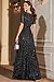Pinup Fashion Black Formal Dresses for Women Evening Gowns Gala Prom Long Wedding Guest Elegant Sequin Sparkly Maxi Dress with Sleeves