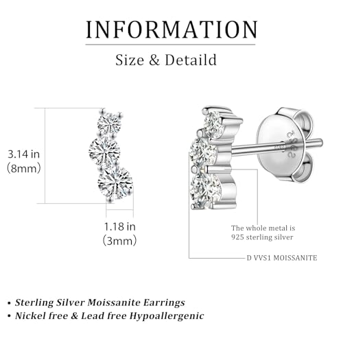Moissanite Stud Earrings D Color VVS1 Clarity Lab Moissanite Earrings 18K Gold Plated 925 Sterling Silver Friction Back Climbing Ears for Women2