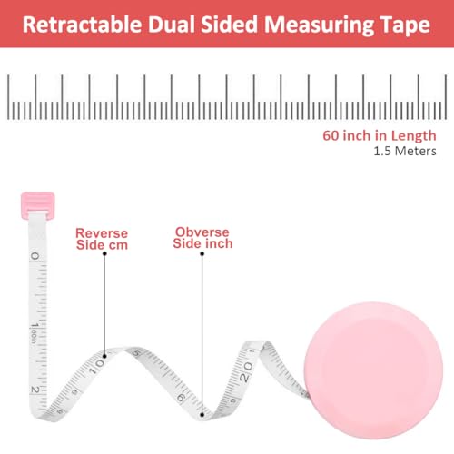 Set de 2 cintas métricas retráctiles duales de 1.5 m rosa miniatura 4