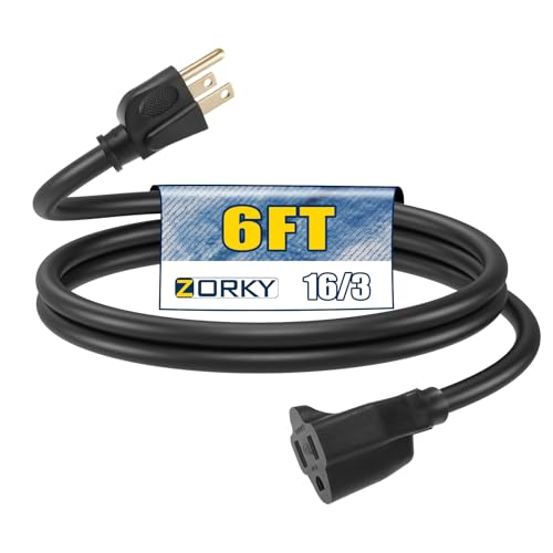 Image of 6ft Outdoor Extension Cord for Christmas Decorations- 16 /3 Heavy Duty SJTW Waterproof Black Electrical Cable with 3 Prong Grounded Plug for Safety, Great for Lawn and Major Appliances