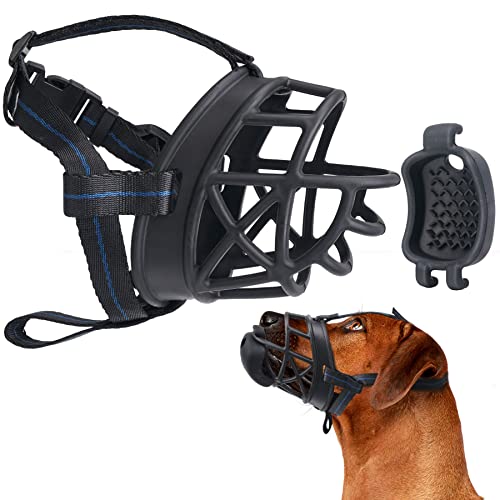 Zeaxuie Humanized Basket Dog Muzzle - with Slow Feeder Pad, Positively Lead Dog to Accept, Adjustable Free Breath Cage Muzzles for Small, Medium, Large & Aggressive Breed, Can be Used with Collar (L)