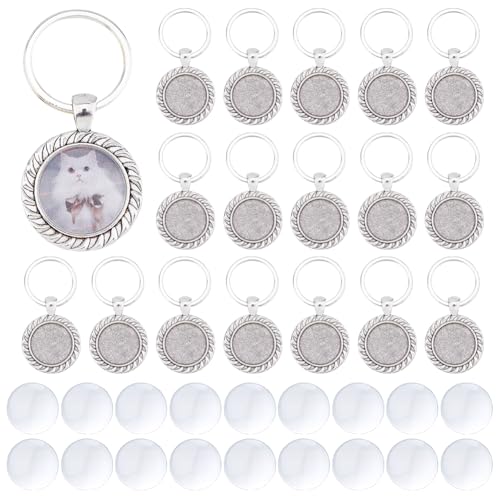 Porte-clés vierges 20mm DICOSMETIC en alliage de platine avec cabochons pour création DIY