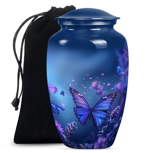 Image of Blue Butterfly Urn for Ashes - Large Cremation Urns for Human Ashes Adult Male Female - Decorative Urn for Adult Female - Funeral Urns for Women - Large and Keepsake Pack of 2