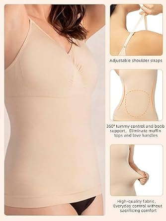 ATTLADY Compression Tank Tops for Women, High Shaping Scoop & V-Neck Cami, Shapewear Tummy Control Camisole