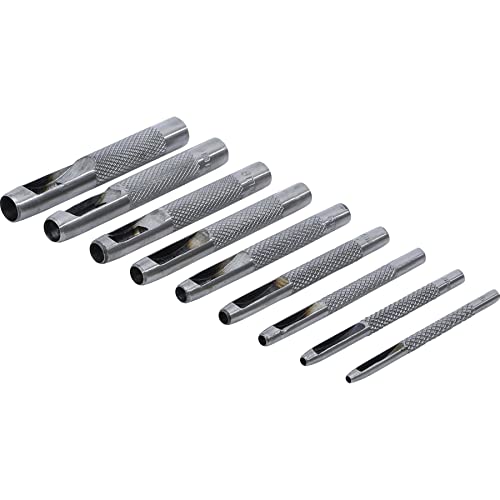 OC-PRO Emporte Pièces Ronds à Frapper - Jeu de 9 Outils de 2.5 à 10 mm - Idéal pour Matières Synthétiques, Carton, Cuir, Bois, Cuivre, Aluminium et Acier...
